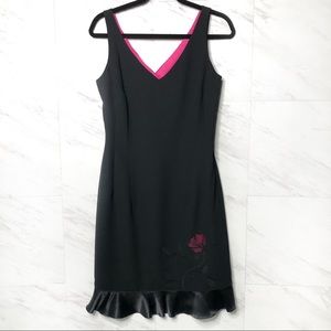 Donna Morgan Little Black Dress Silk Blend w/Hot Pink Lining Size 6